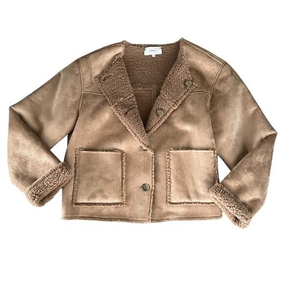 Xirena Women’s Thayer Suede Driftwood Tan Shearling Collarless Boxy Jacket Sz S - Picture 10 of 10